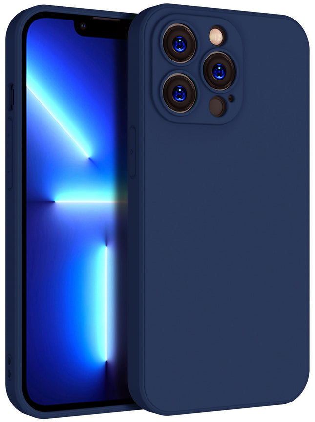 Matte Lens Protective Back Cover for Apple iPhone 13 Pro Max (6.7) , Slim Silicone with Soft Lining Shockproof Flexible Full Body Bumper Case (Blue)