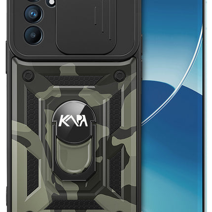 Tank Back Cover for Oppo Reno 6 (5G) , Inbuilt Ring + Slider Shockproof Lens Protection Case (Black)