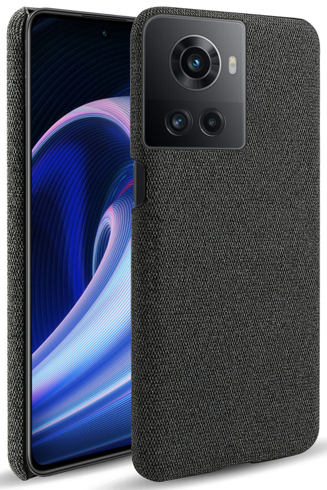 Mobizang Woven Soft Fabric Case for OnePlus 10R  Back Cover,  Shock Protection Slim Hard Anti Slip Back Cover (Black)