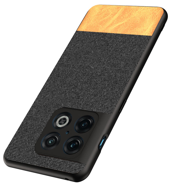 Soft Fabric & Leather Hybrid Protective Case Cover for OnePlus 10 Pro (Black,Brown)
