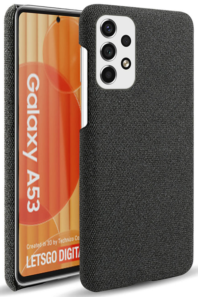 Mobizang Woven Soft Fabric Case for Samsung Galaxy A53 (5G) Back Cover, Shock Protection Slim Hard Anti Slip Back Cover (Black)