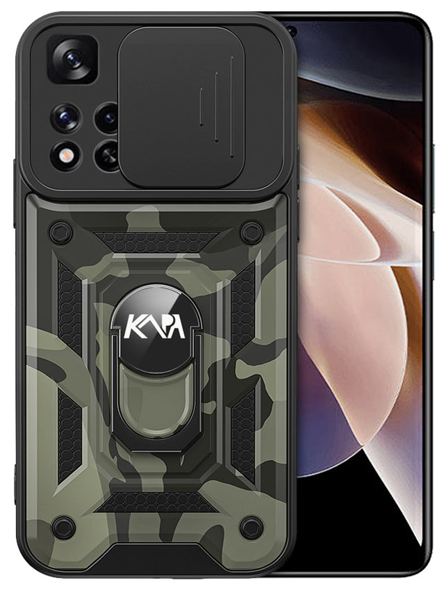 Tank Back Cover for Xiaomi 11i Hypercharge  (5G) , Inbuilt Ring + Slider Shockproof Lens Protection Case (Black)