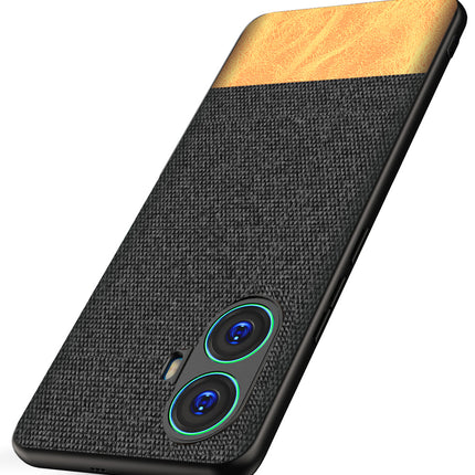 Mobizang Soft Fabric & Leather Hybrid for Realme 10 Pro Plus Back Cover | Shockproof Hybrid Slim Hard Anti Slip Back Case (Black , Brown)