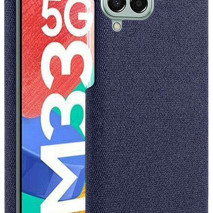 Mobizang Woven Soft Fabric Case for Samsung Galaxy M33 (5G) Back Cover,  Shock Protection Slim Hard Anti Slip Back Cover (Blue)