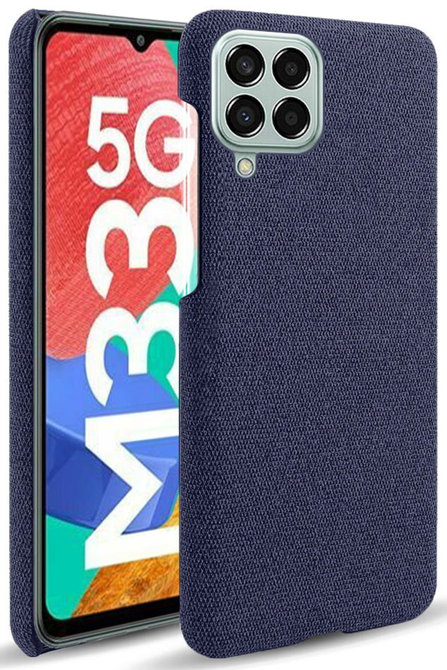 Mobizang Woven Soft Fabric Case for Samsung Galaxy M33 (5G) Back Cover,  Shock Protection Slim Hard Anti Slip Back Cover (Blue)