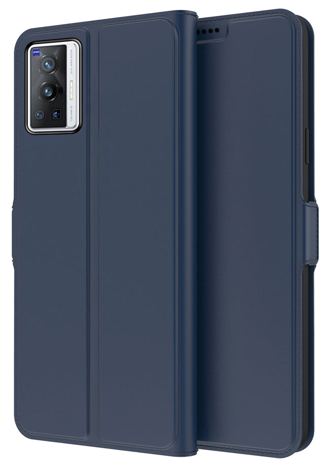 Noble Slim Flip Cover for Vivo X70 Pro , Magnetic and Card Holder Stand Leather Flip Wallet Case (Blue)