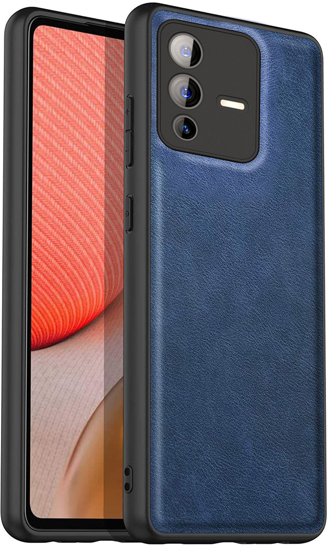 Tux Back Case for Vivo V23 Pro, Slim Leather Case with Soft Edge Shockproof Back Cover (Blue)