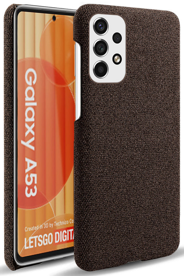 Mobizang Woven Soft Fabric Case for Samsung Galaxy A53 (5G) Back Cover, Shock Protection Slim Hard Anti Slip Back Cover (Brown)