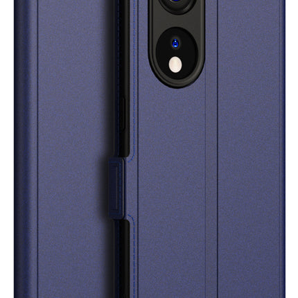 Mobizang Noble Slim Magnetic Leather Flip Case Cover for Oppo Reno 8T (5G) | Card Holder Stand Leather Flip Wallet Case (Blue)