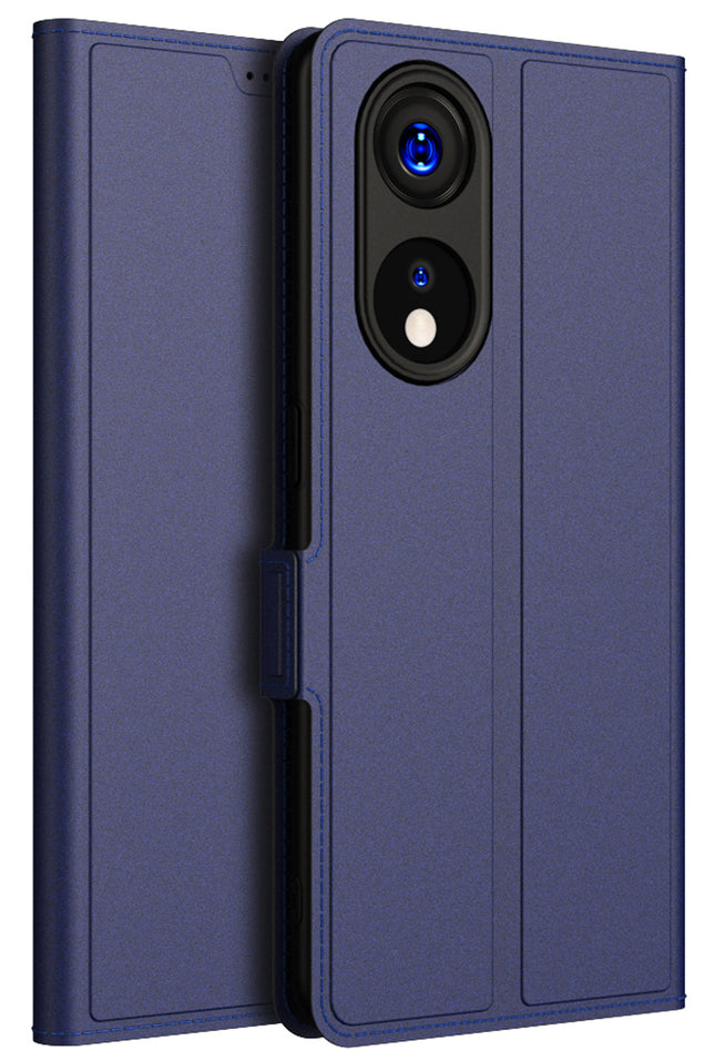 Mobizang Noble Slim Magnetic Leather Flip Case Cover for Oppo Reno 8T (5G) | Card Holder Stand Leather Flip Wallet Case (Blue)