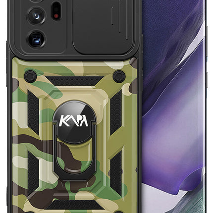 Mobizang Tank Back Cover for Samsung Galaxy Note 20 Ultra| Inbuilt Ring + Slider Shockproof Lens Protection Case (Green)
