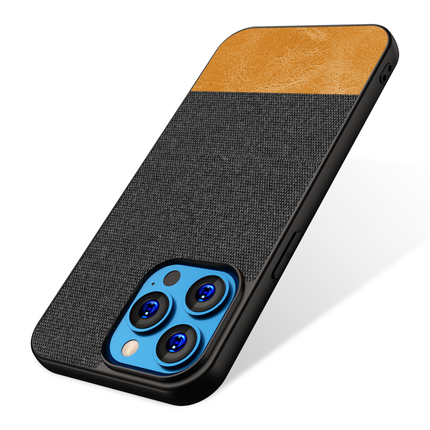 Soft fabric & Leather Hybrid Protective Case Cover for Apple iphone 13 Pro (Black,Brown)