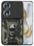 Mobizang Tank Back Cover for Honor 90 (5G) | Inbuilt Ring + Slider Shockproof Lens Protection Bumper Back Case (Black)