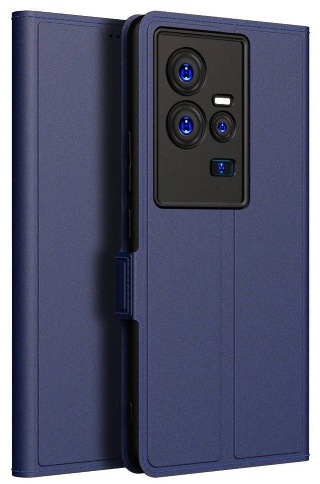 Mobizang Noble Slim Magnetic Leather Flip Cover for Vivo IQOO 11 (5G) | Card Holder Stand Leather Flip Wallet Case (Blue)