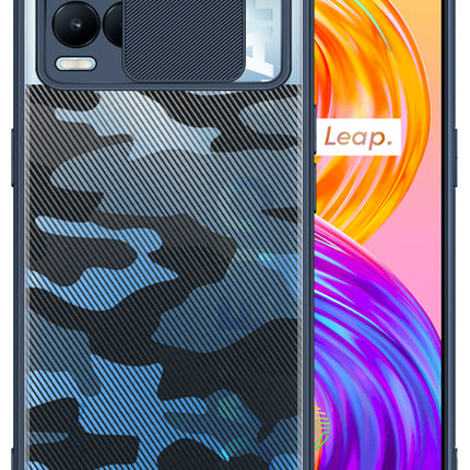 Camo Slider Back Cover for Realme 8 Pro / Realme 8 (4G) , [Military Grade Protection] Shockproof Slim Clear Camera Shield Bumper Back Case (Blue)