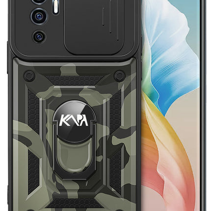 Tank Back Cover for Vivo V23E , Inbuilt Ring + Slider Shockproof Lens Protection Case (Black)