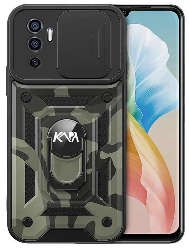Tank Back Cover for Vivo V23E , Inbuilt Ring + Slider Shockproof Lens Protection Case (Black)