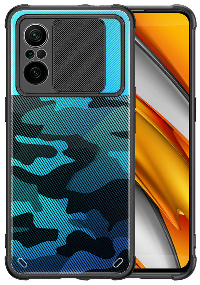 Camo Slider Back Cover for Xiaomi Mi 11X / MI 11X PRO , [Military Grade Protection] Shockproof Slim Clear Camera Shield Bumper Back Case (Black)