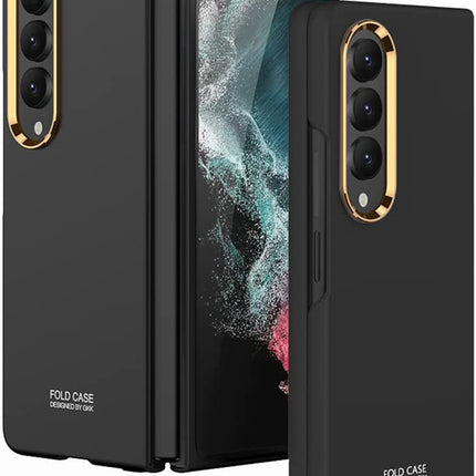Mobizang Ultra Thin PC Case with Golden Lens Ring for Galaxy Z Fold4 - Black