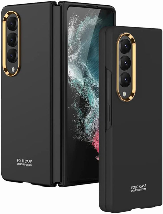 Mobizang Ultra Thin PC Case with Golden Lens Ring for Galaxy Z Fold4 - Black