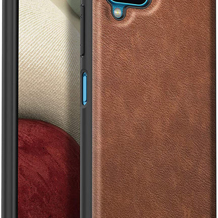 Tux Back Case for Samsung Galaxy A22 (4G) , Slim Leather Case with Soft Edge Shockproof Back Cover (Brown)