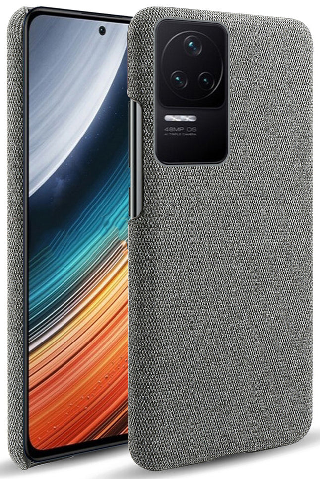 Mobizang Woven Soft Fabric Case for Poco F4 (5G) Back Cover,  Shock Protection Slim Hard Anti Slip Back Cover (Grey)