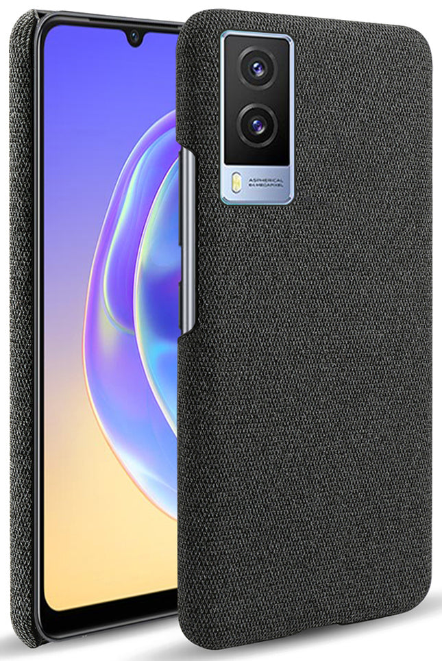 Woven Soft Fabric Case for Vivo V21E (5G) Back Cover, Shock Protection Slim Hard Anti Slip Back Cover (Black)