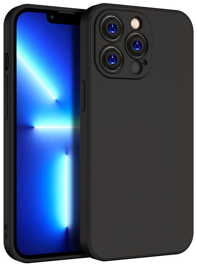 Matte Lens Protective Back Cover for Apple iPhone 13 PRO MAX (6.7) , Slim Silicone with Soft Lining Shockproof Flexible Full Body Bumper Case (Black)