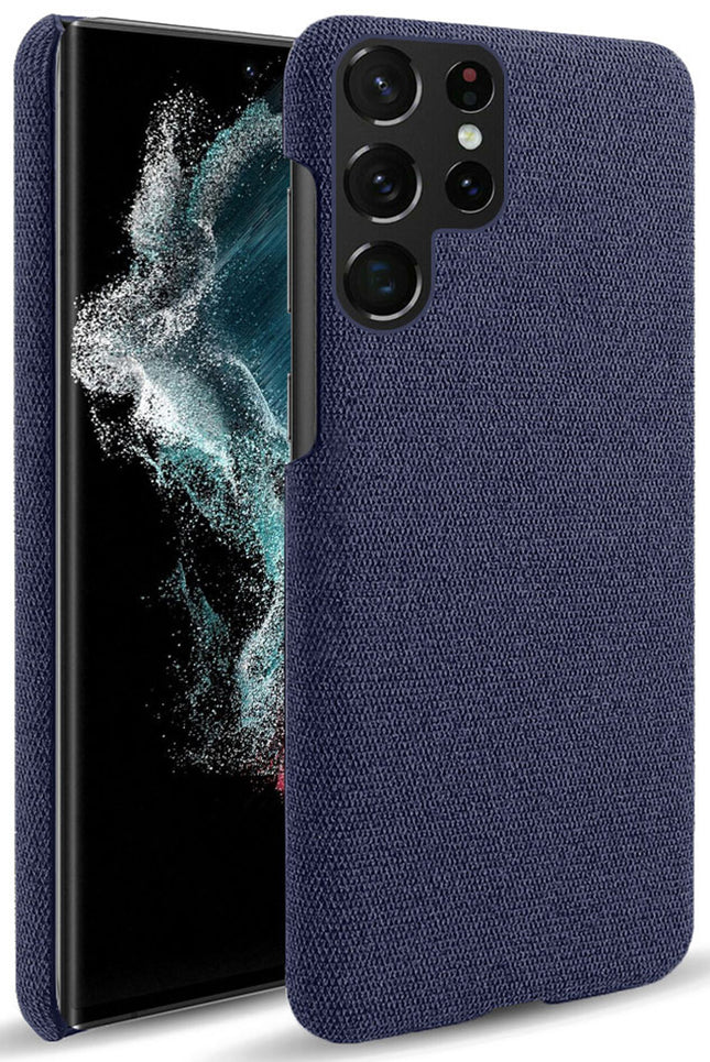 Mobizang Woven Soft Fabric Case for Samsung Galaxy S23 ULTRA Back Cover,Shock Protection Slim Hard Anti Slip Back Cover (Blue)
