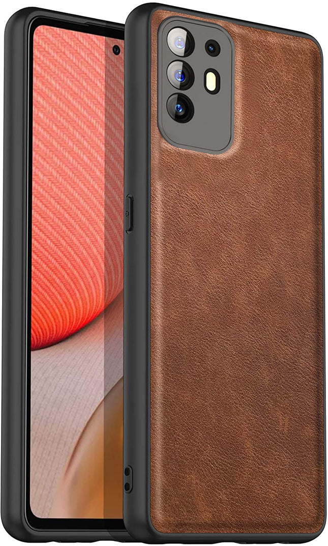 Tux Back Case for Oppo F19 Pro Plus, Slim Leather Case with Soft Edge Shockproof Back Cover (Brown)