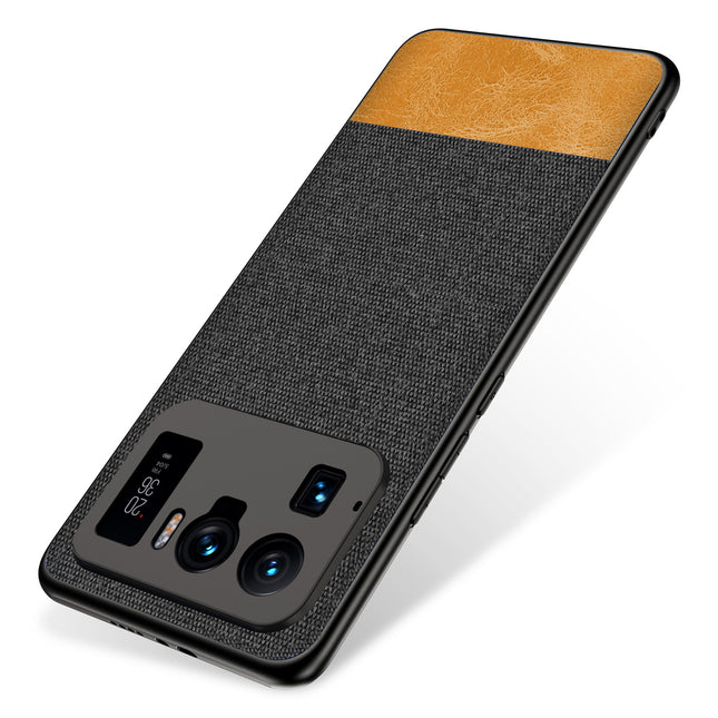 Soft Fabric & Leather Hybrid for Xiaomi Mi 11 Ultra  Back Cover, Shockproof Protection Slim Hard Back Case (Black,Brown)