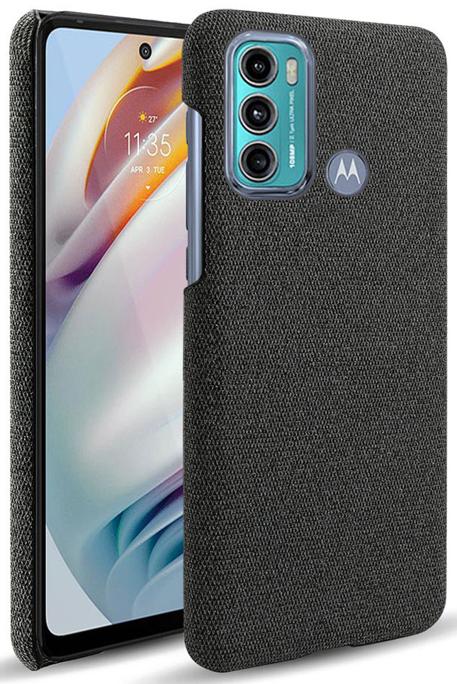 Woven Soft Fabric Case for Motorola Moto G60 Back Cover, Shock Protection Slim Hard Anti Slip Back Cover (Black)