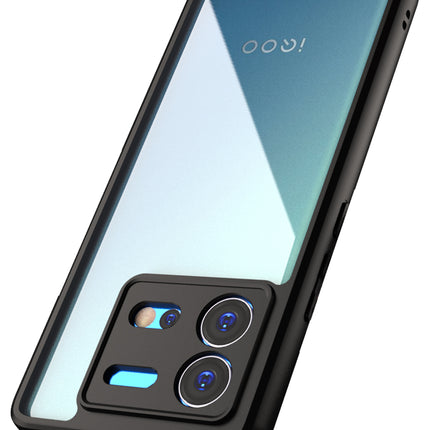 Mobizang Hawkeye Clear Back Cover for Iqoo Neo 8 | Camera Lens Protector Shockproof Slim Clear Case Cover (Black Sides)