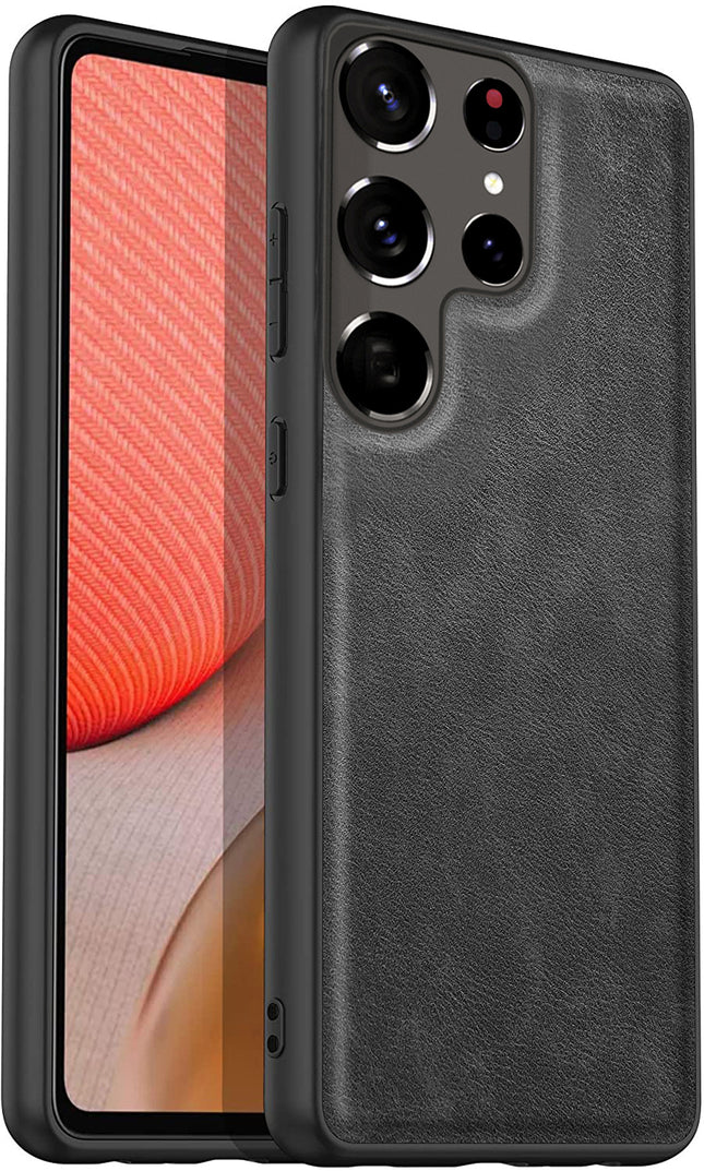 Tux Back Case For Samsung Galaxy S22 Ultra , Slim Leather Case with Soft Edge Shockproof Back Cover (Black)