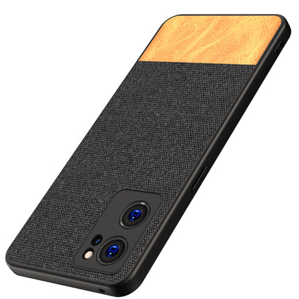 Soft Fabric & Leather Hybrid for Oppo Reno 7 (5G) Back Cover, Shockproof Protection Slim Hard Back Case (Black ,Brown)
