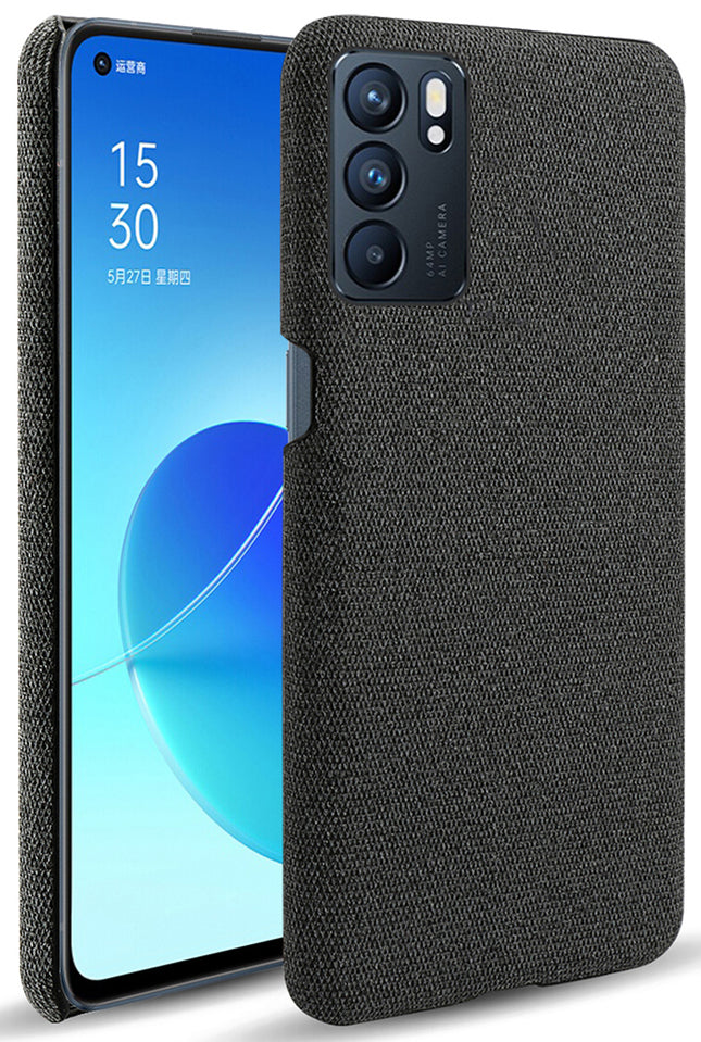 Woven Soft Fabric Case for Oppo Reno 6 Back Cover, Shock Protection Slim Hard Anti Slip Back Cover (Black)