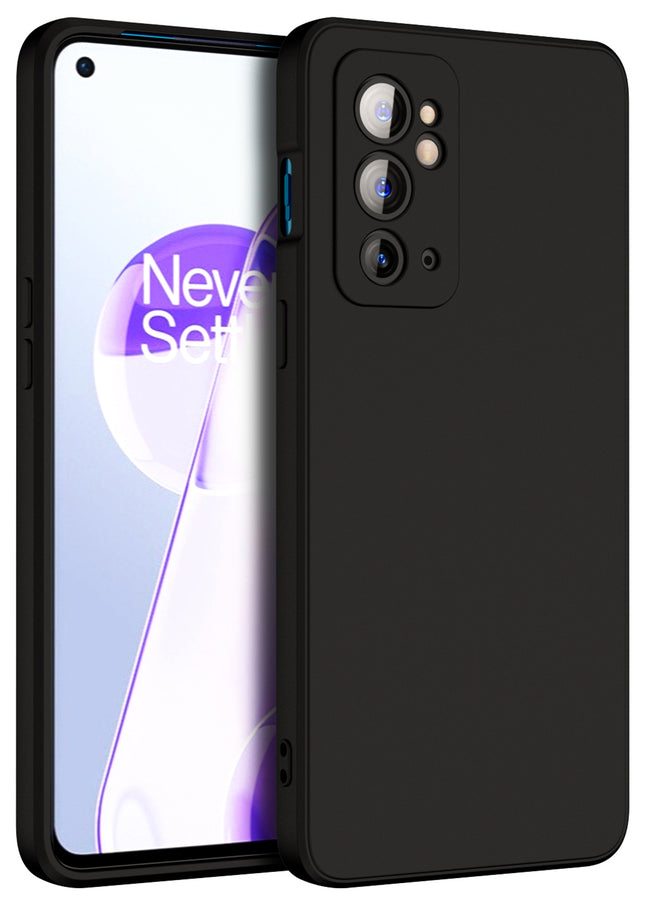 Matte Lens Protective Back Cover for OnePlus 9RT , Slim Silicone with Soft Lining Shockproof Flexible Full Body Bumper Case (Black)