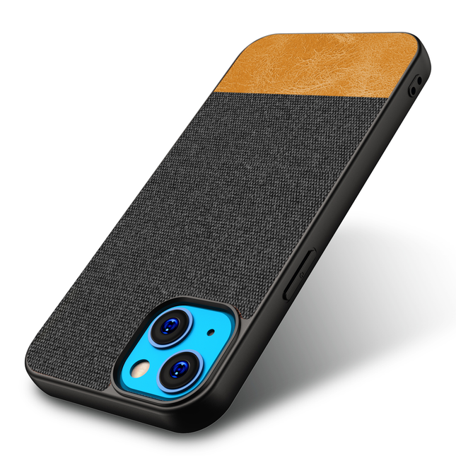 Soft fabric & Leather Hybrid Protective Case Cover for Apple iphone 13 (Black,Brown)