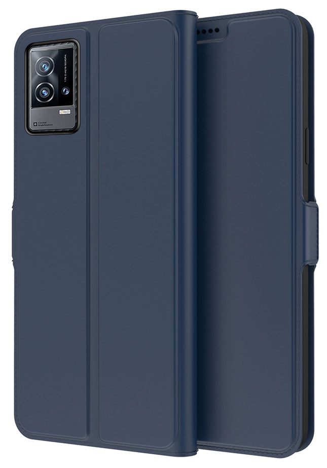 Noble Slim Flip Cover for Vivo IQOO 9 , Magnetic and Card Holder Stand Leather Flip Wallet Case (Blue)