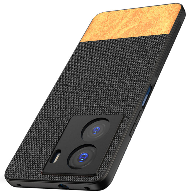 Mobizang Soft Fabric & Leather Hybrid Protective Case Cover for IQOO Z7 / Z7S (5G) | Shockproof Slim Hard Anti Slip Back Case (Black,Brown)