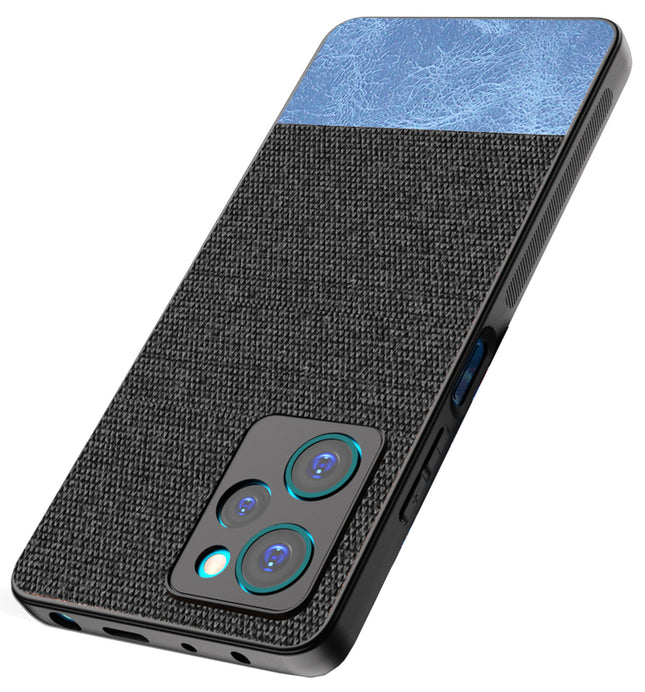 Mobizang Soft Fabric & Leather Hybrid for Poco X5 PRO Back Cover | Shockproof Hybrid Slim Hard Anti Slip Back Case (Black, Blue)