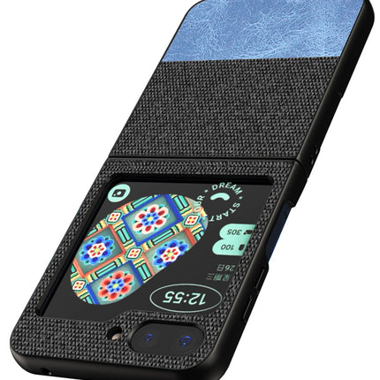 KAPA Soft Fabric & Leather Hybrid Protective Back Cover for Samsung Galaxy Z Flip 5 | Shockproof Slim Hard Anti Slip Back Case (Black , Blue)