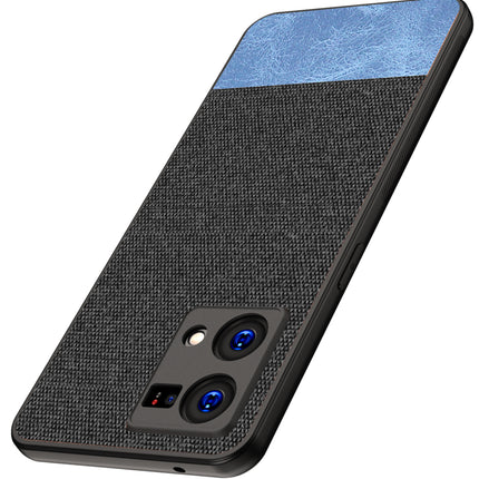 Soft Fabric & Leather Hybrid Protective Back Case Cover for Oppo F21 PRO (4G) (Black , Blue)