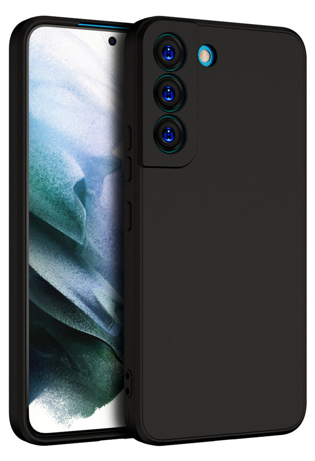 Matte Lens Protective Back Cover for Samsung Galaxy S22, Slim Silicone with Soft Lining Shockproof Flexible Full Body Bumper Case (Black)
