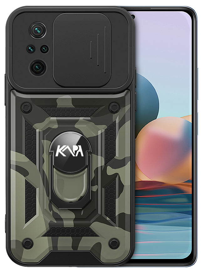 Tank Back Cover for Redmi Note 10 Pro / Note 10 Pro Max , Inbuilt Ring + Slider [Military Grade Protection] Shockproof Lens Protection Case (Black)
