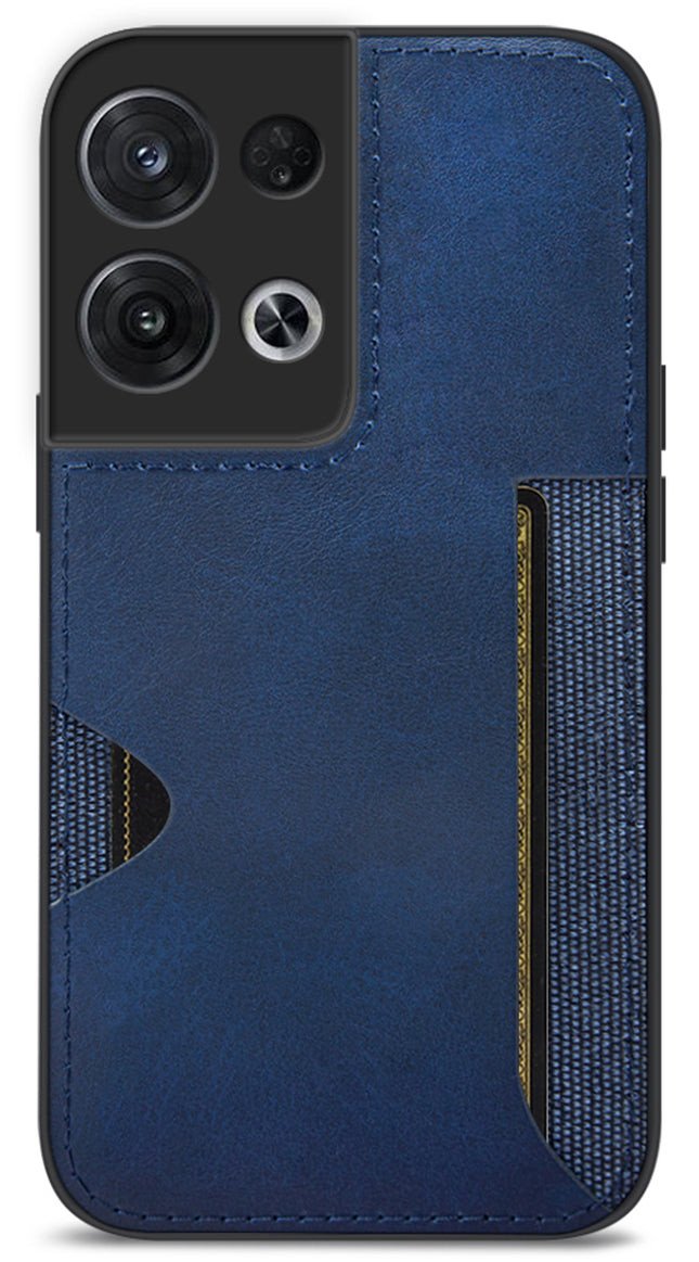 Mobizang Razor Wallet Back Case for Oppo Reno 8 Pro (5G) | Slim PU Leather & Fabric Cover with Inbuilt Card Pocket (Blue)