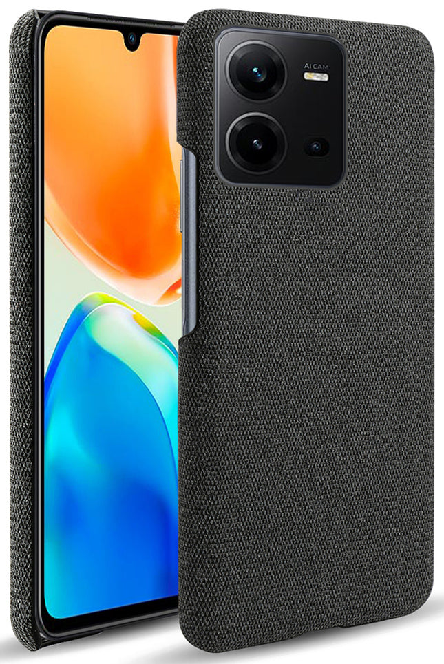 Mobizang Woven Soft Fabric Case for VIVO V25 (5G) Back Cover, Shock Protection Slim Hard Anti Slip Back Cover (Black)