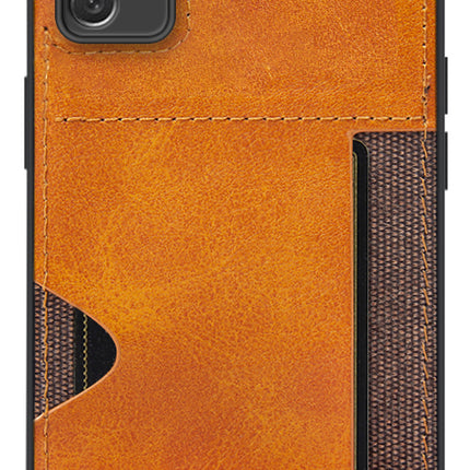 Mobizang Razor Wallet Back Case for Samsung Galaxy A73 (5G) , Slim PU Leather & Fabric Cover With Inbuilt Card Pocket (Brown)