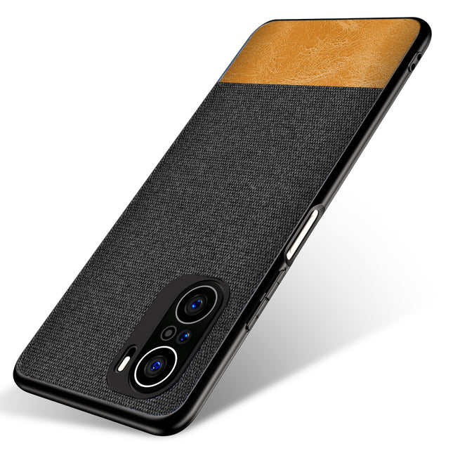 Soft Fabric & Leather Hybrid for Xiaomi Mi 11X Pro / Mi 11X  Back Cover, Shockproof Protection Slim Hard Back Case (Black,Brown)