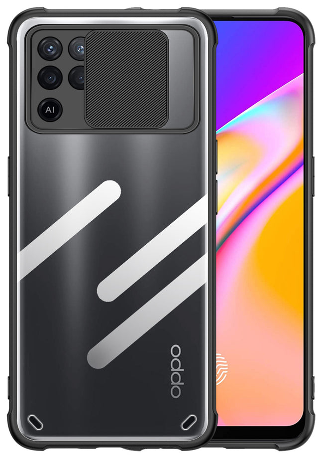 Slider Back Cover for Oppo F19 PRO , [Military Grade Protection] Shockproof Slim Clear Camera Shield Bumper Back Case (Black)